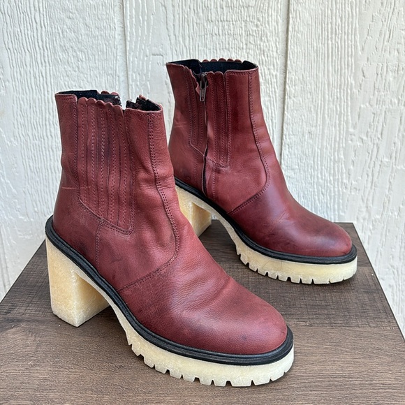 Free People James Leather Chelsea Boot cherry chocolate platform heel boots 37.5 - Picture 6 of 16